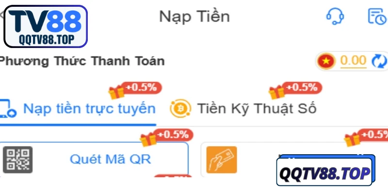 Hình thức nạp tiền TV88  phổ biến